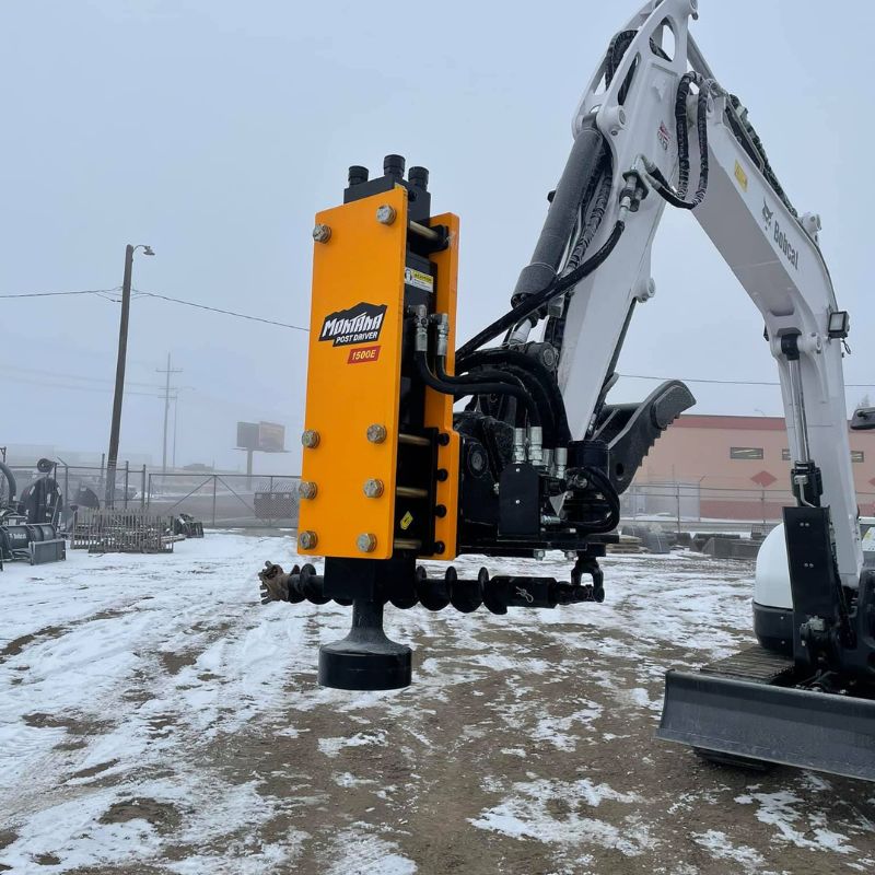 montana post driver excavator attachment on excavator