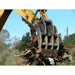 Amulet HoeMate Multi Tine Excavator Rake carrying logs