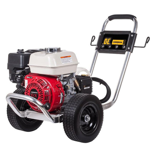BE Power Equipment 2500 PSI Gas Pressure Washer Honda 196cc Engine Triplex General TP2530 in white background