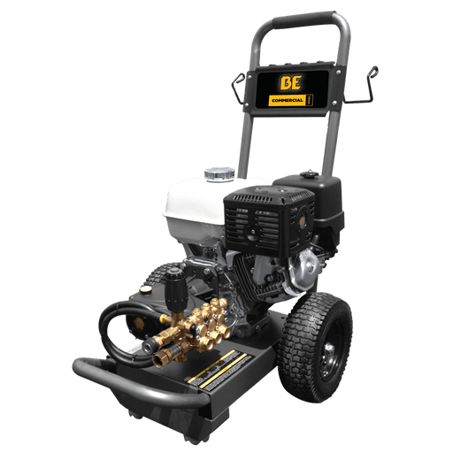 BE Power Equipment 4000 PSI Commercial Pressure Washer Cart ZWD4040G Comet Pump Honda GX390 Engine in white background