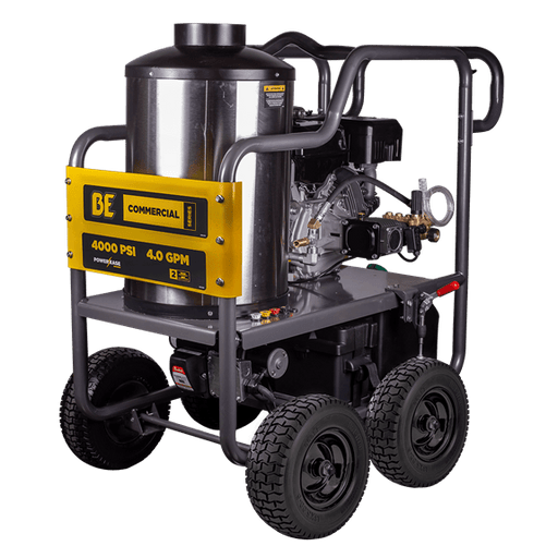 BE Power Equipment 4000 PSI Hot Water Pressure Washer 420 Powerease Engine AR Triplex Pump in white background