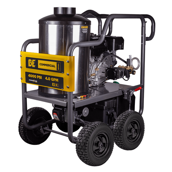 BE Power Equipment 4000 PSI Hot Water Pressure Washer 420 Powerease Engine AR Triplex Pump in white background