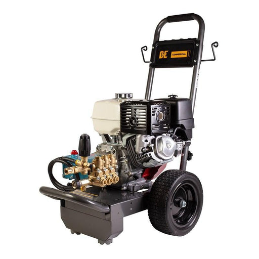 BE Power Equipment Professional Commercial Gas Pressure Washer GX390 Honda Engine CAT Triplex Plunger Pump in white background
