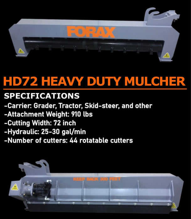 Forax Equipment HD72 Heavy Duty Mulcher for Skid Steer Tractor Specifications