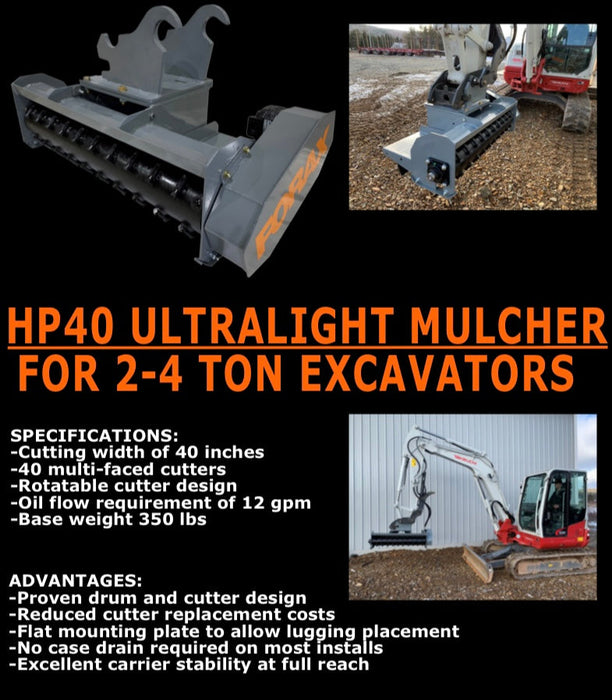 Forax Equipment HP40 Ultra Light Excavator Mulcher Specifications