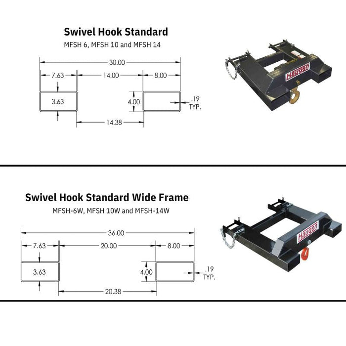 Haugen Attachments Swivel Lifting Hook dimensions