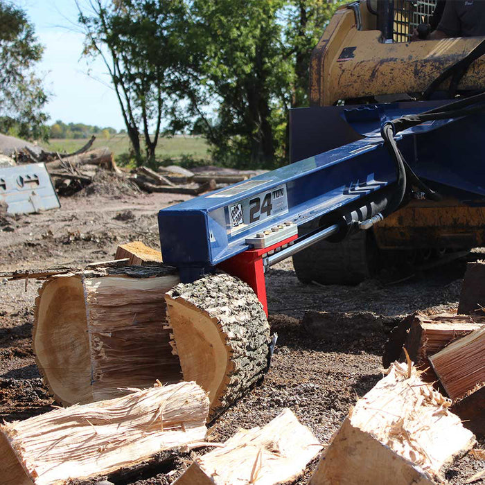 Iron Oak Upside Down 24 Ton Skid Steer Log Splitter Attachment in action