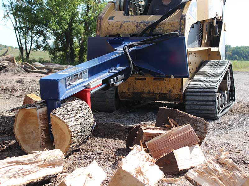 Iron Oak Upside Down 24 Ton Skid Steer Log Splitter Attachment in field