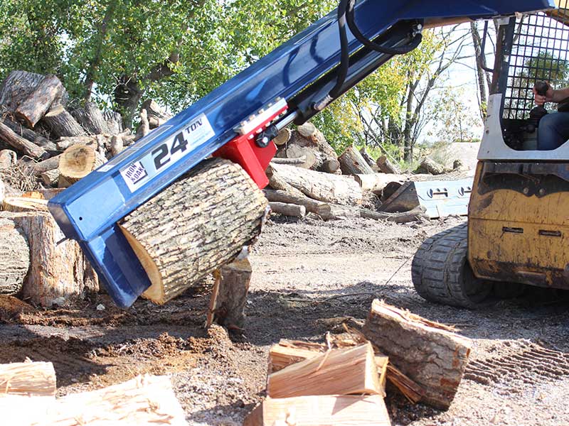 Iron Oak Upside Down 24 Ton Skid Steer Log Splitter Attachment operating