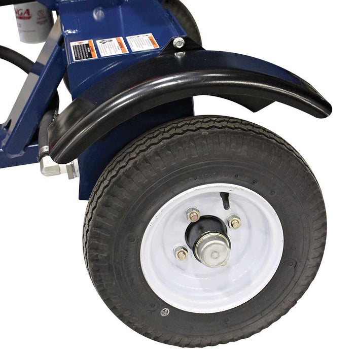 Iron and Oak Vertical Horizontal 24 Ton Log Splitter wheels close up