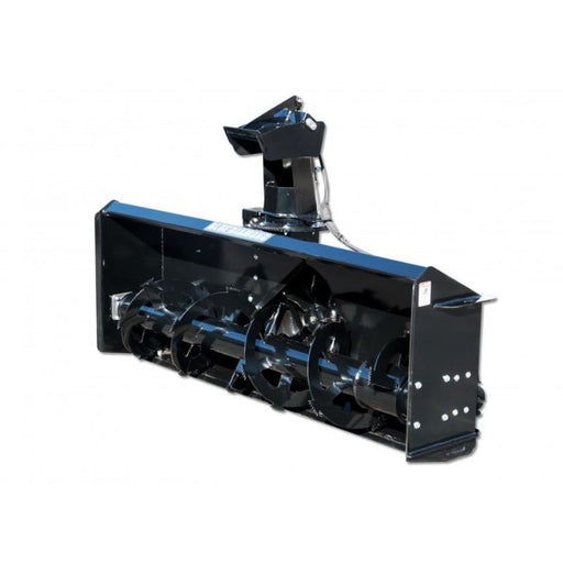 blue diamond extreme duty skid steer snow blower in white background