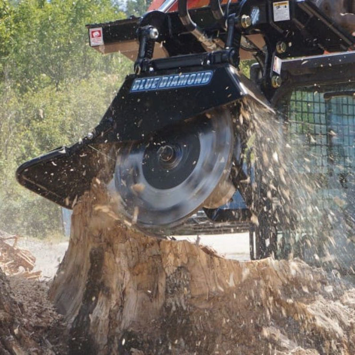 blue diamond stump grinder in action