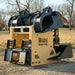 bucket bunker demo pro skid steer attachment rack front right view in use