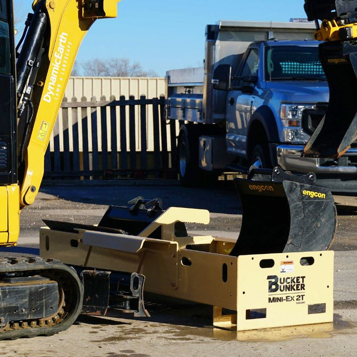 bucket bunker excavator storage on ground side view in use