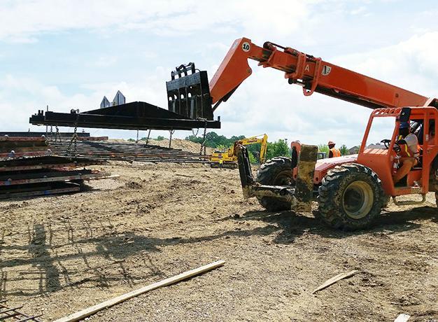 forklift attachment half side view in action