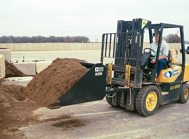 forklift dump bucket in action