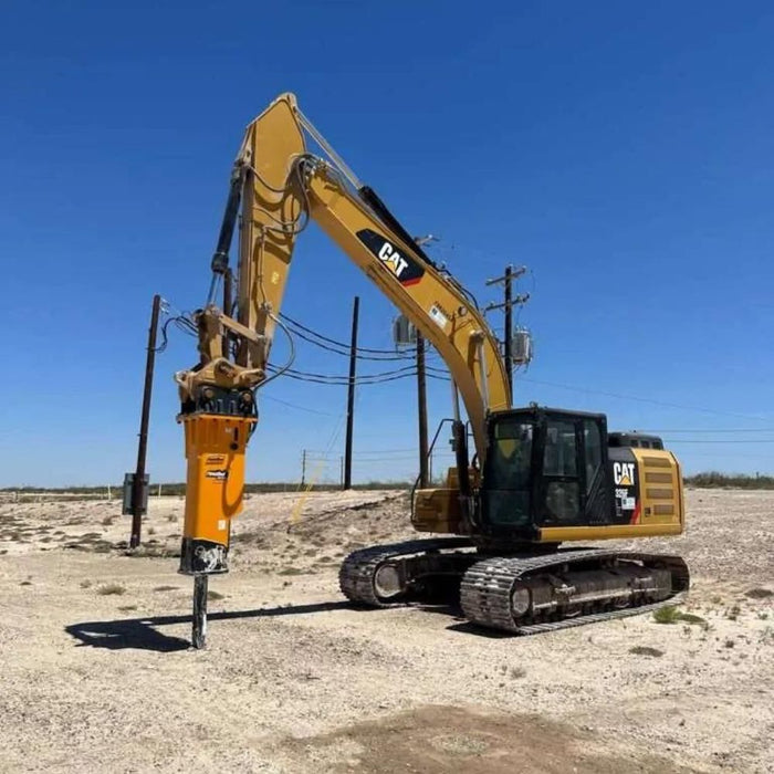 large cat excavator with montana breaker