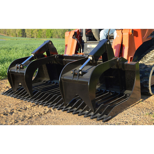 Loflin Fabrication Xtra Heavy Duty Rock Bucket Grapple attached