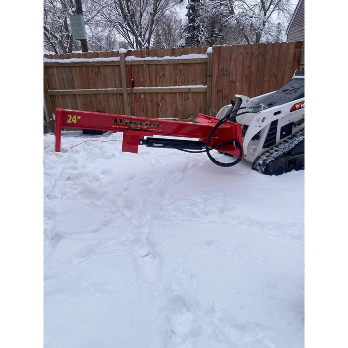 log splitter attachment for skid steer right view on skid steer in snow