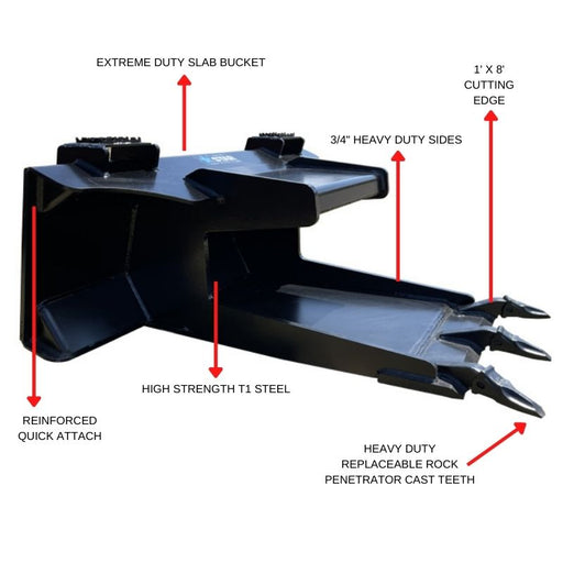 mini skid steer attachment with text descriptions