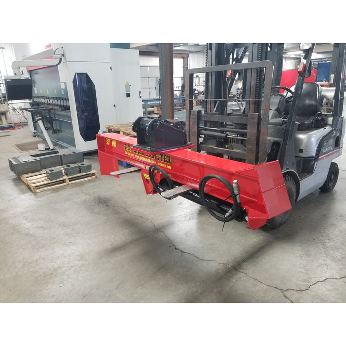 skid steer wood splitter on forklift side view