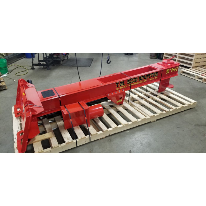 skid steer wood splitter on pallet right side view