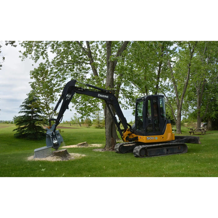 stump grinder attachment for mini excavator on grass ground