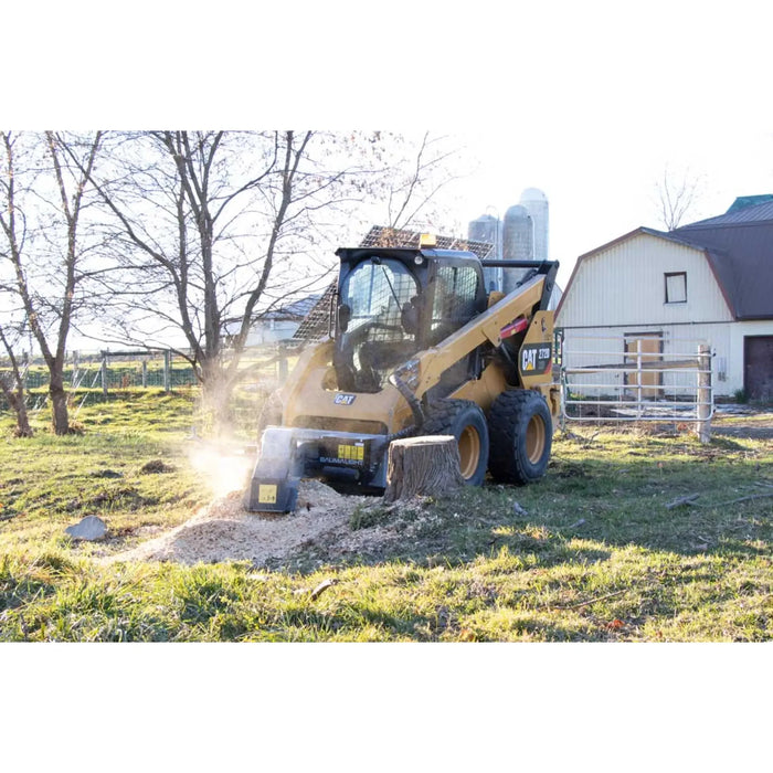 stump grinder skid steer for sale zoom out in action