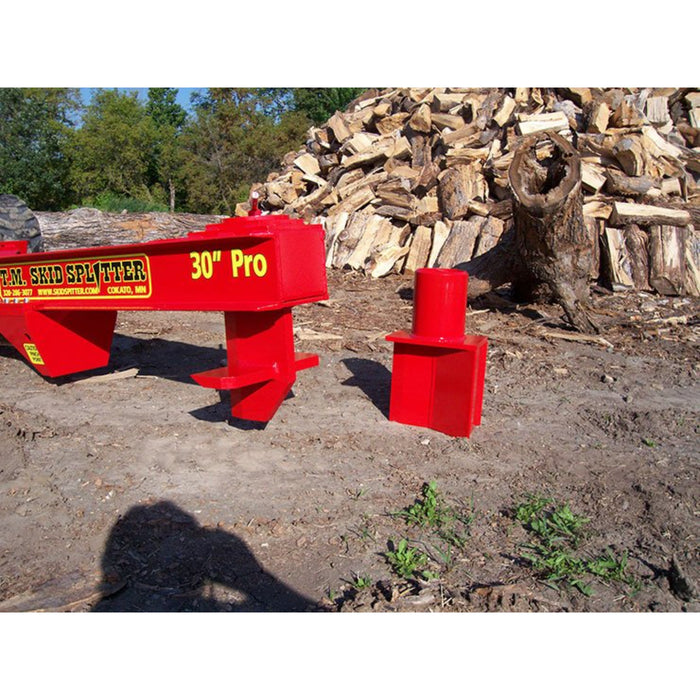 wood splitter attachment for skid steer back left view on ground